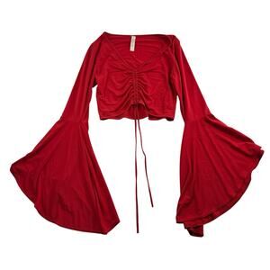 Y2K Crop Cinch Front Sz M Top Huge Bell Sleeves Festival Boho Vampy Fairy Grunge
